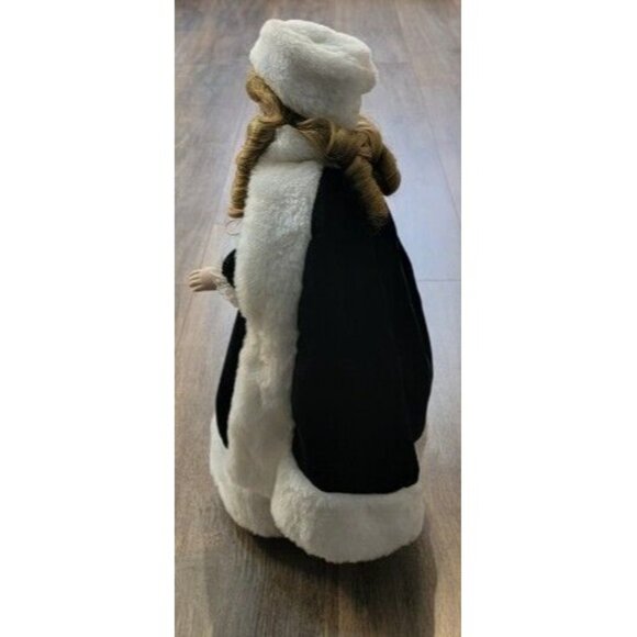 ANCO Porcelain Doll in Black Winter Cape Dress Faux Fur Muff with Stand 16" - Picture 5 of 11